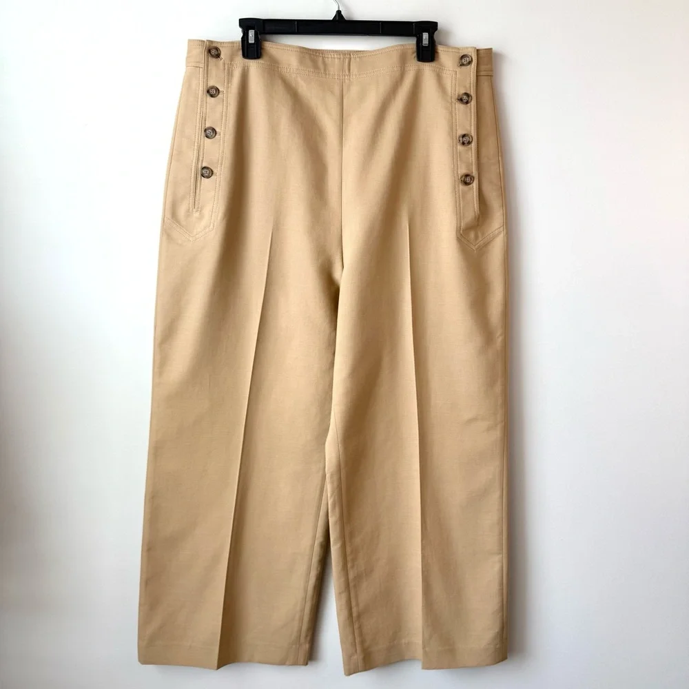 Polo Ralph Lauren Wide‎ Leg Crop Sailor Trouser Monument Tan 18 - Picture 3 of 9